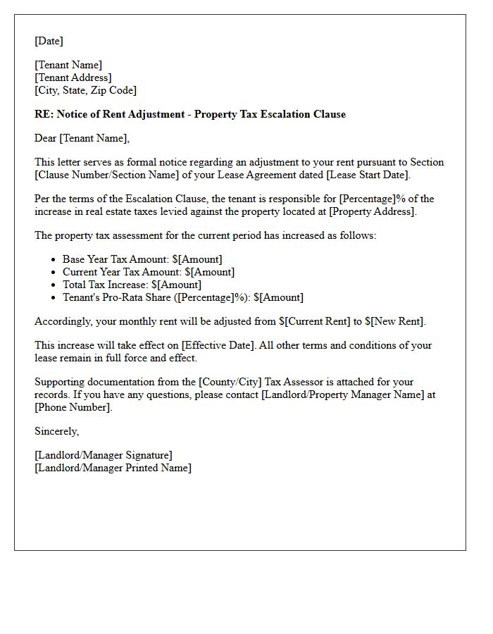 Escalation Clause Property Tax Assessment Rent Increase Letter