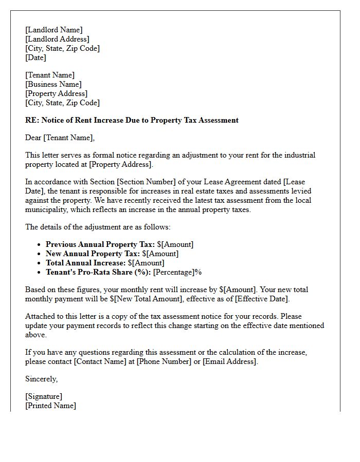 Industrial Property Tax Assessment Rent Increase Letter