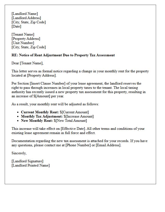 Mid-Lease Property Tax Assessment Rent Increase Letter