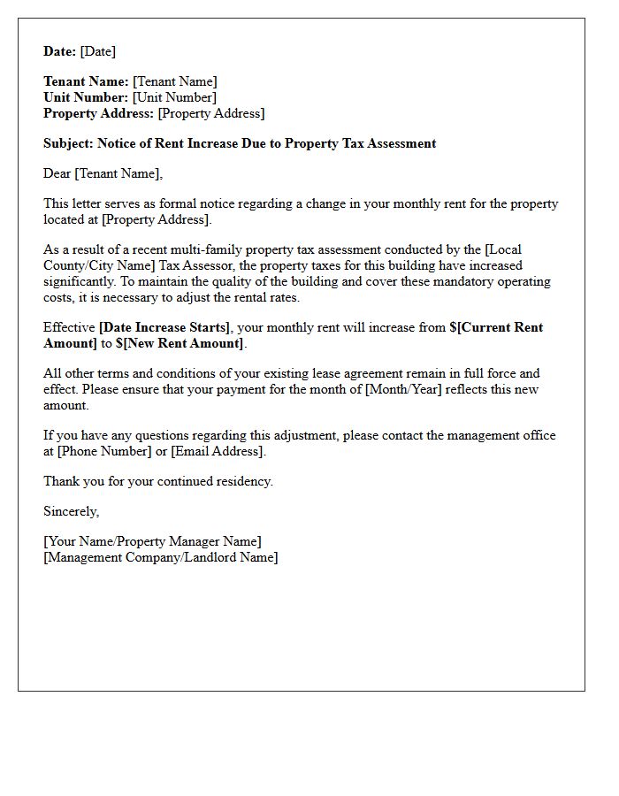 Multi-Family Property Tax Assessment Rent Increase Letter