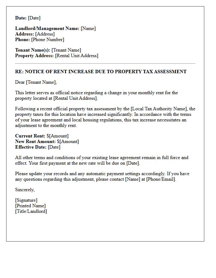 Official Property Tax Assessment Rent Increase Letter