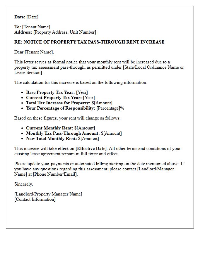 Pass-Through Property Tax Assessment Rent Increase Letter