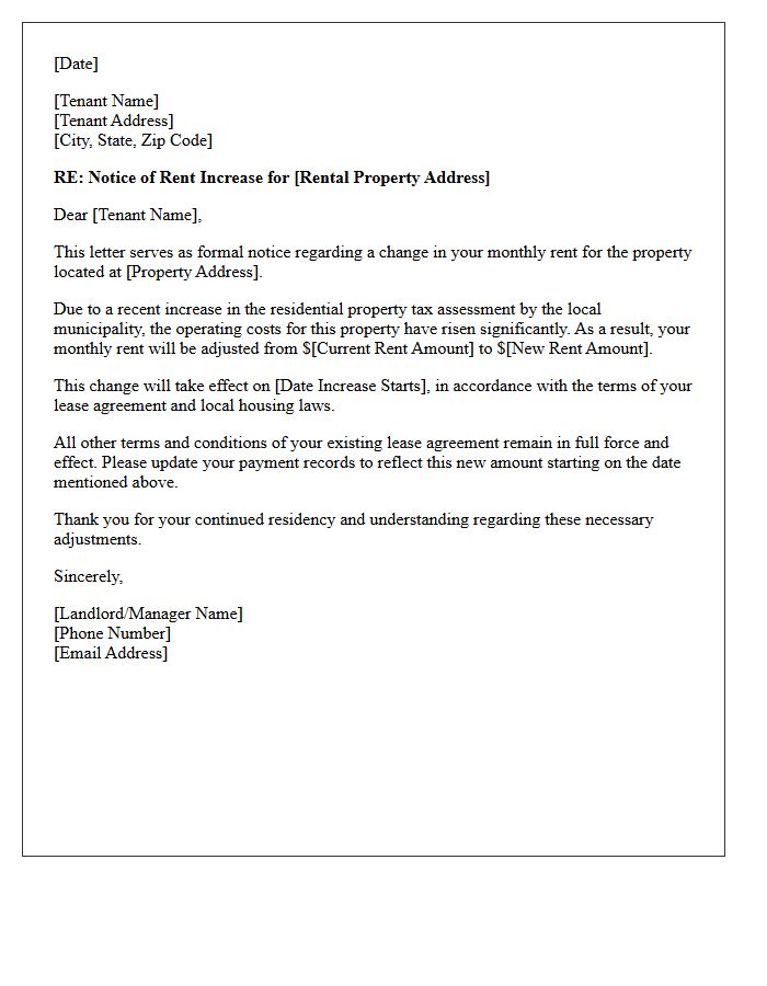 Residential Property Tax Assessment Rent Increase Letter