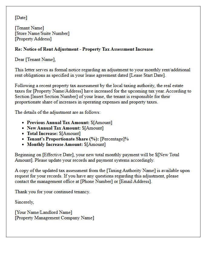 Retail Property Tax Assessment Rent Increase Letter