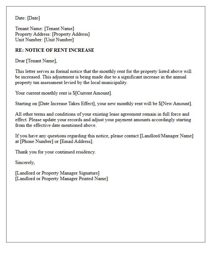 Standard Property Tax Assessment Rent Increase Letter