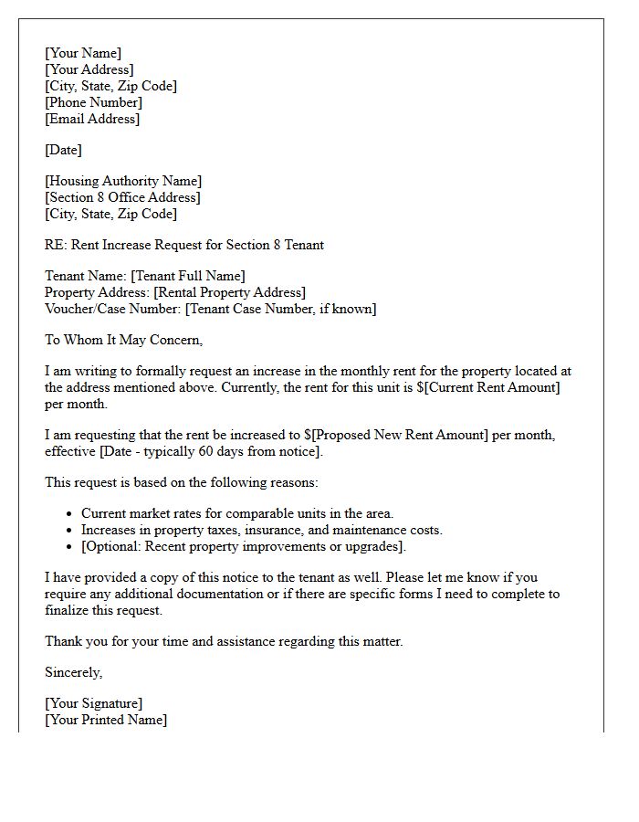 Housing Authority Section 8 Rent Increase Request Letter
