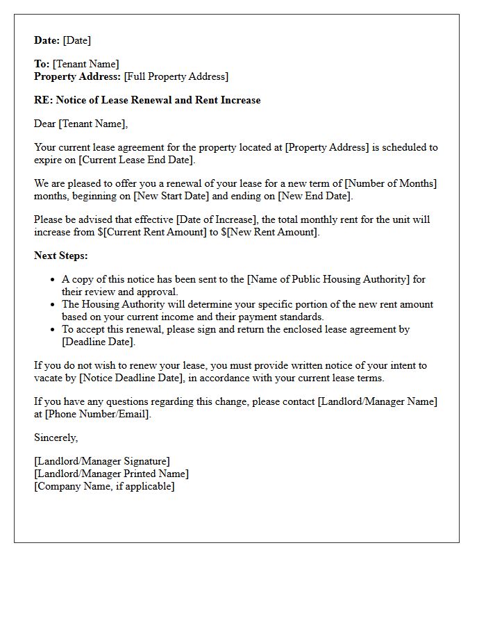 Section 8 Lease Renewal and Rent Increase Notice Letter