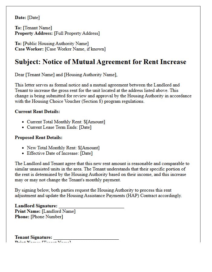 Section 8 Mutual Agreement Rent Increase Notice Letter