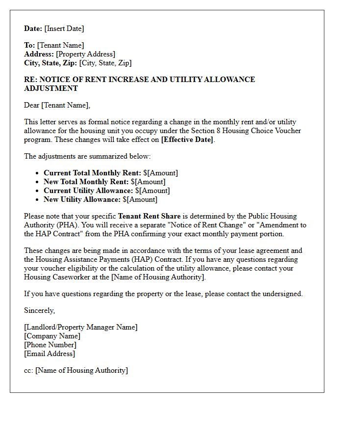Section 8 Utility Allowance and Rent Increase Notice Letter