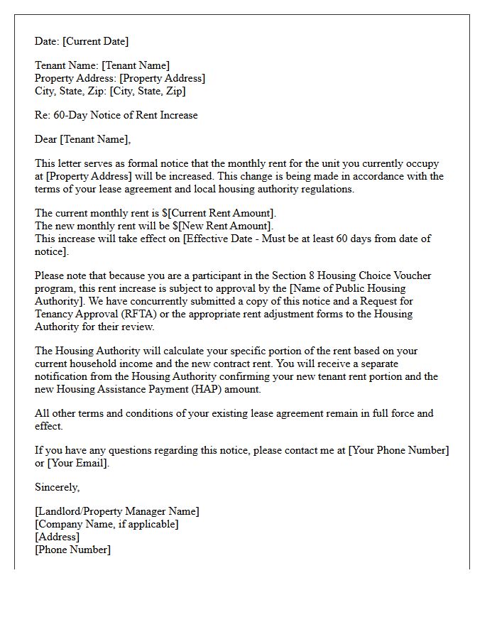 Sixty-Day Section 8 Tenant Rent Increase Notice Letter