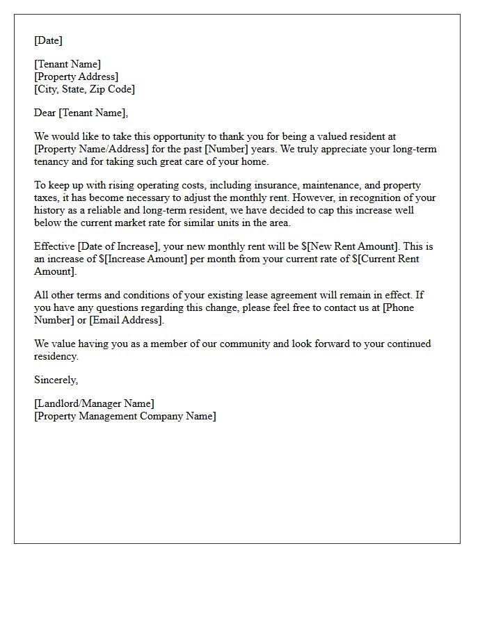 Capped Rent Increase Letter for Valued Long-Term Residents