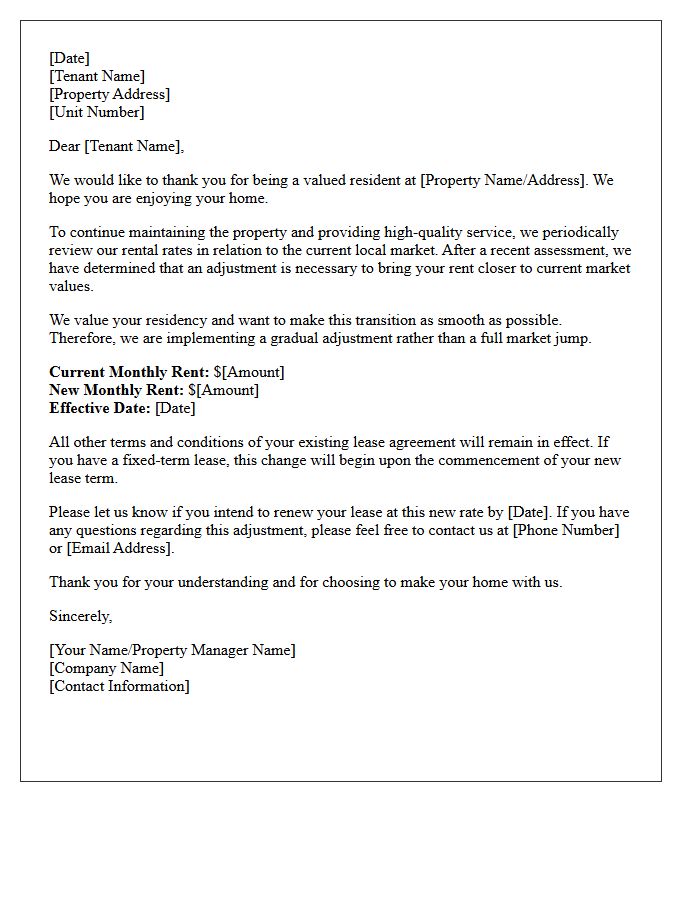 Gentle Market Rate Transition Rent Increase Letter