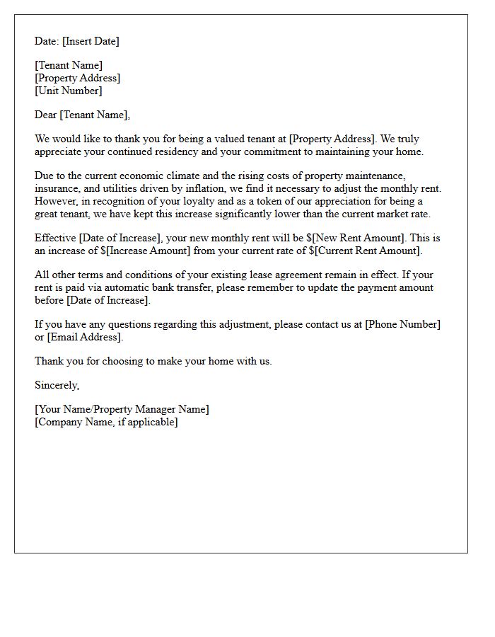 Inflation Adjustment Tenant Loyalty Rent Increase Letter