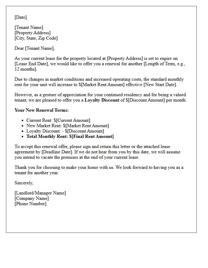 Lease Renewal Rent Increase Letter with Loyalty Discount