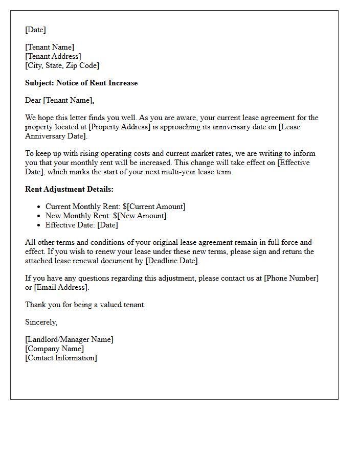 Multi-Year Anniversary Rent Increase Notice Letter