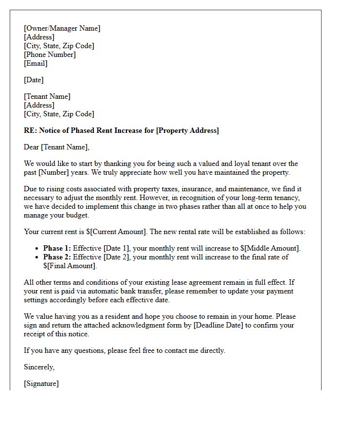 Phased Rent Increase Letter for Loyal Tenants