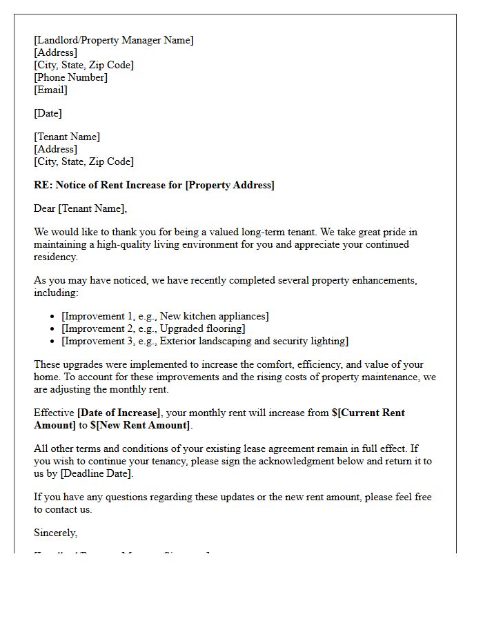 Property Enhancement Rent Increase Letter for Long-Term Tenants
