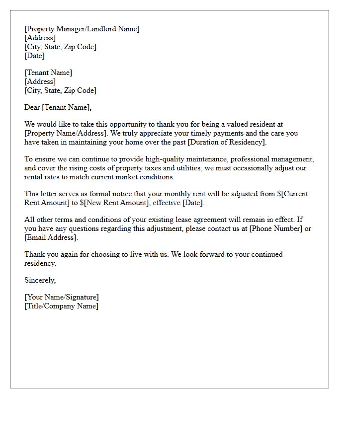 Tenant Appreciation and Rent Adjustment Letter