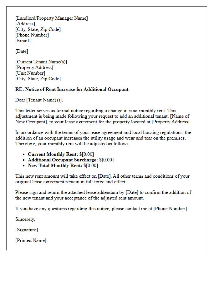Additional Tenant Rent Increase Notification Letter