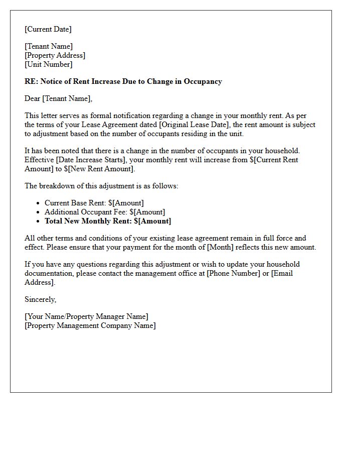 Occupancy Policy Rent Increase Notification Letter