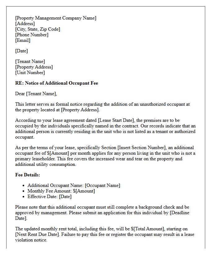 Property Management Additional Occupant Fee Letter