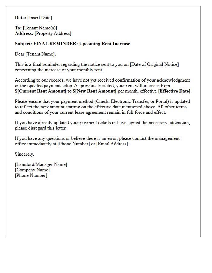 Final Reminder Letter Regarding Pending Rent Increase