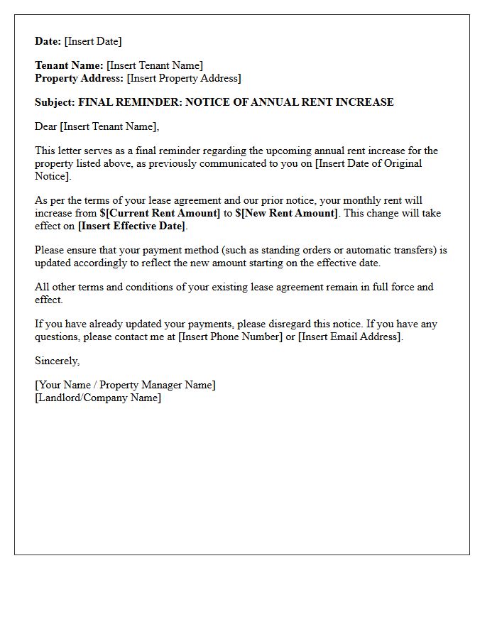 Final Reminder of Pending Annual Rent Increase Letter