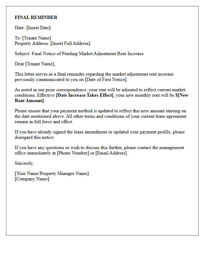 Final Reminder of Pending Market Adjustment Rent Increase Letter