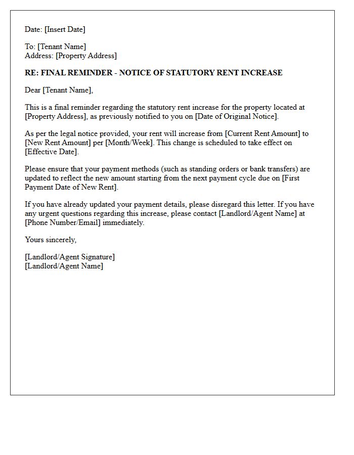 Final Reminder of Pending Statutory Rent Increase Letter