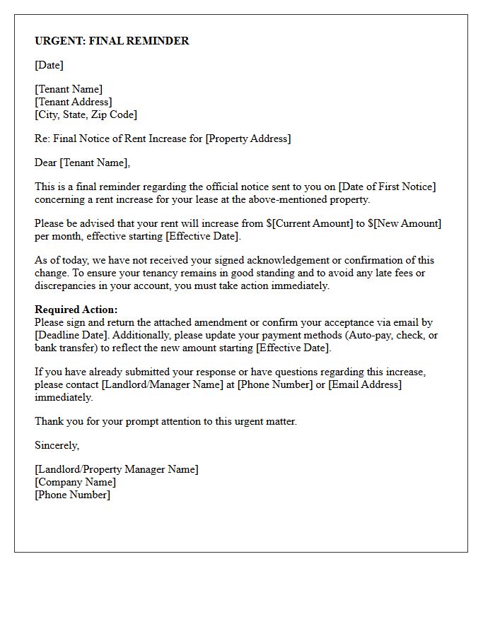 Urgent Final Reminder of Pending Rent Increase Letter