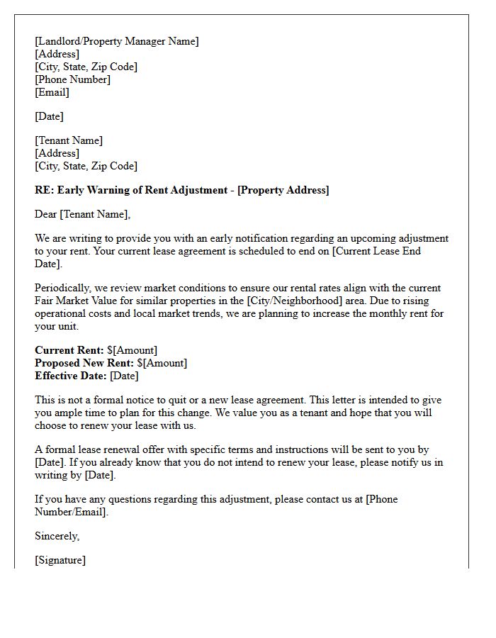 Fair Market Adjustment Early Warning Rent Increase Letter