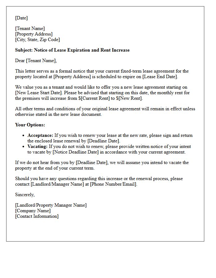Fixed-Term Expiration Early Warning Rent Increase Letter