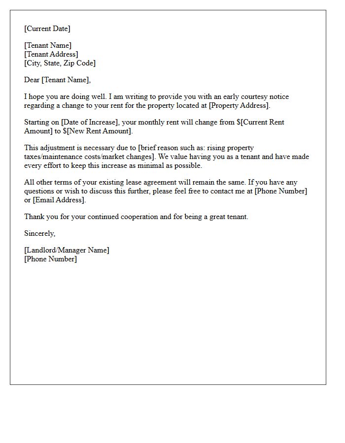 Friendly Courtesy Early Warning Rent Increase Letter