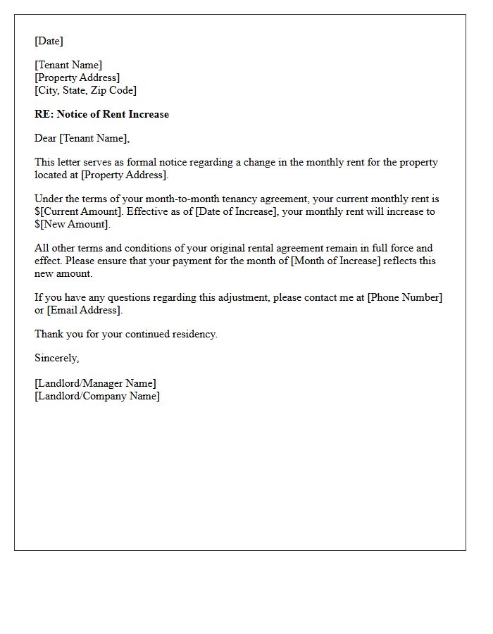 Month-to-Month Tenancy Early Warning Rent Increase Letter