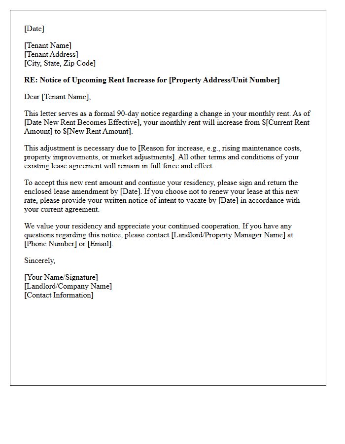 Ninety-Day Early Warning Upcoming Rent Increase Letter