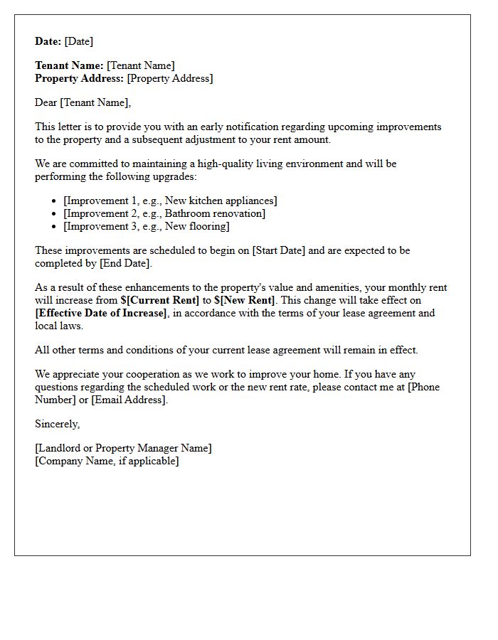 Property Improvement Early Warning Rent Increase Letter