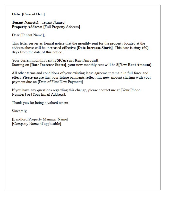 Sixty-Day Early Warning Upcoming Rent Increase Letter