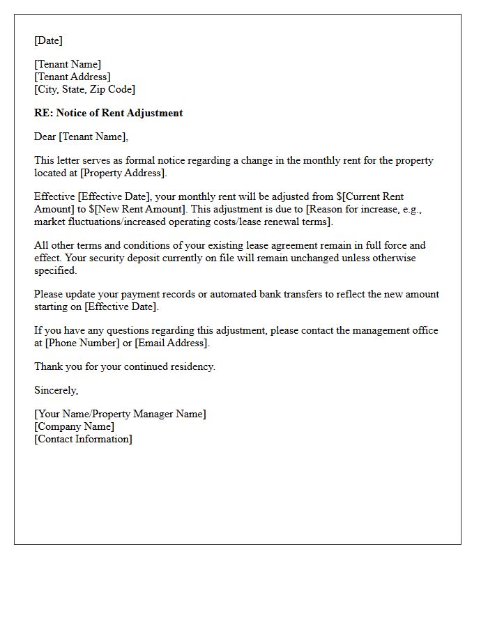 Property Management Rent Adjustment Notice Letter
