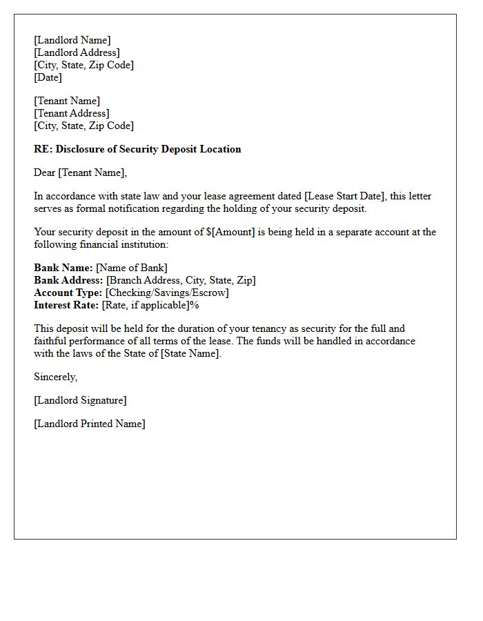 Security Deposit Bank Account Disclosure Letter