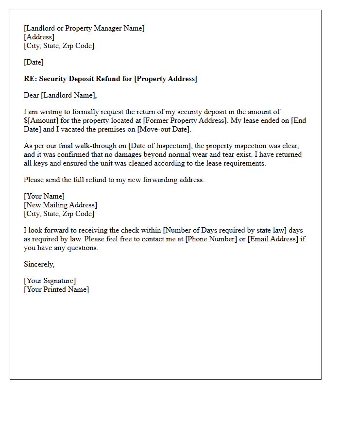 Clear Property Inspection Security Deposit Full Refund Letter