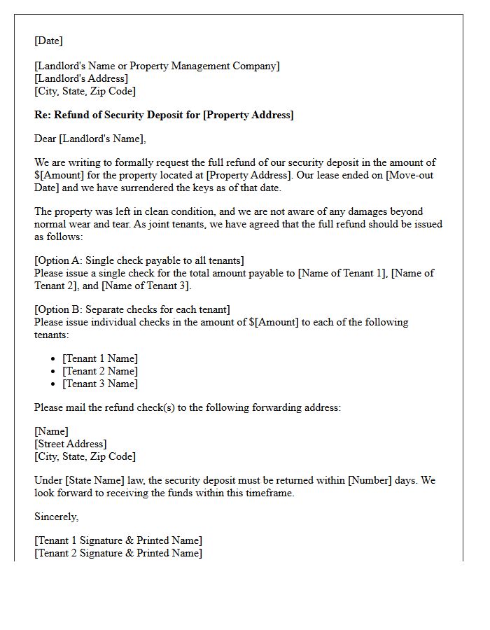 Joint Tenant Security Deposit Full Refund Letter