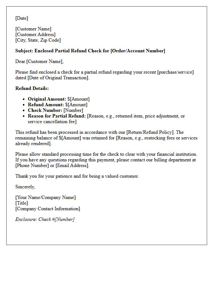 Enclosed Partial Refund Check Details