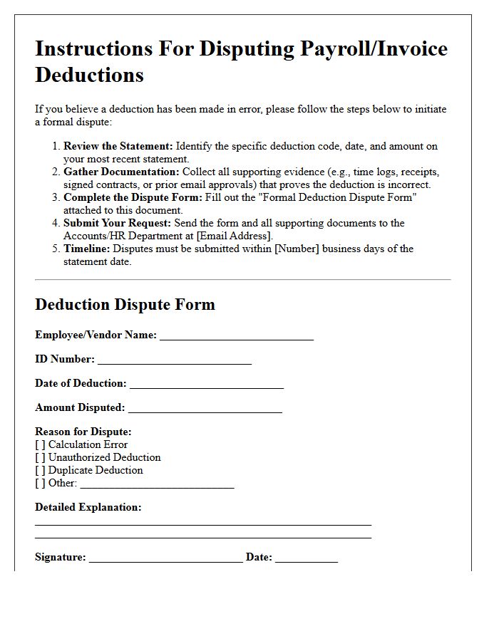 Instructions For Disputing Deductions