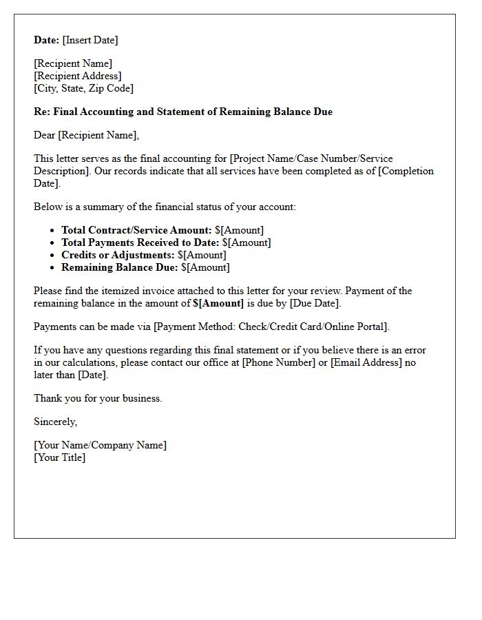Final Accounting Letter for Remaining Balance Due