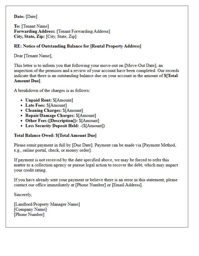 Outstanding Move-Out Balance Letter