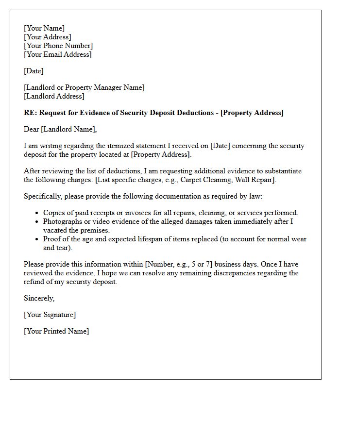 Additional Evidence Request Security Deposit Dispute Letter