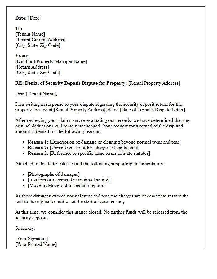 Initial Denial of Security Deposit Dispute Letter