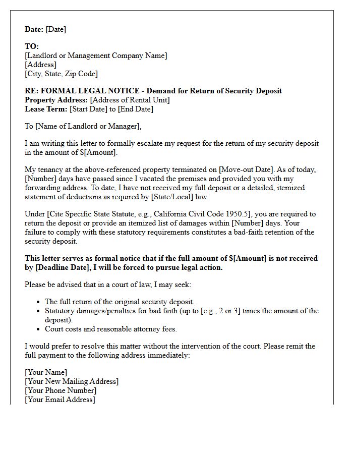 Legal Counsel Escalation Security Deposit Dispute Letter