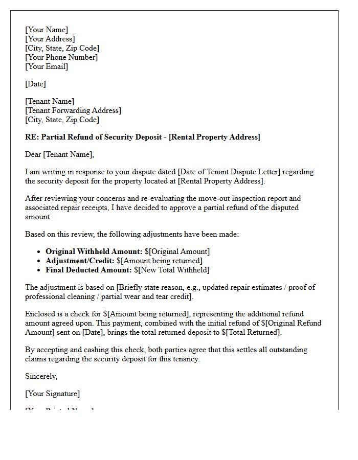 Partial Refund Approval Security Deposit Dispute Letter