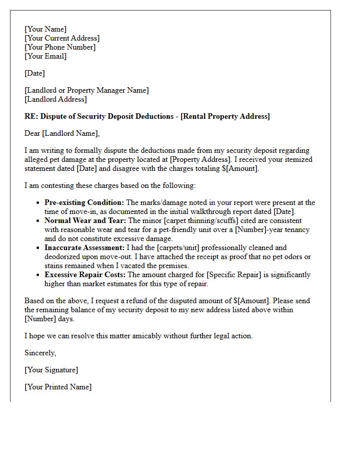 Pet Damage Explanation Security Deposit Dispute Letter